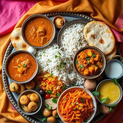 Dal Makhani + Butter Chicken + Rice + 4 Tawa Butter Roti + Sweet + Salad + Raita