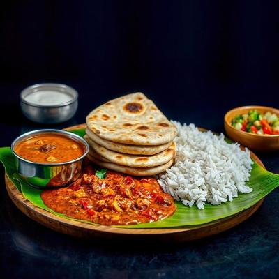 Dal Makhani + Kadai Paneer + Mix Veg + Rice + 4 Tawa Butter Roti + Sweet + Salad + Raita